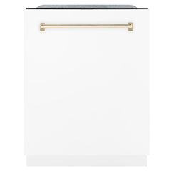 ZLINE Autograph Edition 24" 3rd Rack Top Touch Control Tall Tub Dishwasher in White Matte with Accent Handle, 51dBa - DWMTZ-WM-24 - The Home Selection