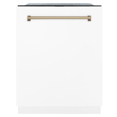 ZLINE Autograph Edition 24" 3rd Rack Top Touch Control Tall Tub Dishwasher in White Matte with Accent Handle, 51dBa - DWMTZ-WM-24 - The Home Selection