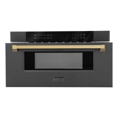 ZLINE Autograph Edition 30" 1.2 cu. ft. Built-in Microwave Drawer in Black Stainless Steel and Champagne Bronze Accents (MWDZ-30-BS-CB) - The Home Selection