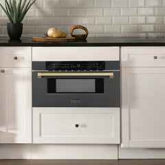 ZLINE Autograph Edition 30" 1.2 cu. ft. Built-in Microwave Drawer in Black Stainless Steel and Champagne Bronze Accents (MWDZ-30-BS-CB) - The Home Selection