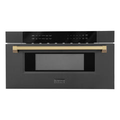 ZLINE Autograph Edition 30" 1.2 cu. ft. Built-in Microwave Drawer in Black Stainless Steel and Champagne Bronze Accents (MWDZ-30-BS-CB) - The Home Selection