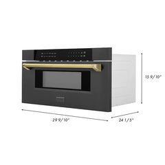 ZLINE Autograph Edition 30" 1.2 cu. ft. Built-in Microwave Drawer in Black Stainless Steel and Gold Accents (MWDZ-30-BS-G) - The Home Selection