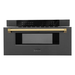ZLINE Autograph Edition 30" 1.2 cu. ft. Built-in Microwave Drawer in Black Stainless Steel and Gold Accents (MWDZ-30-BS-G) - The Home Selection