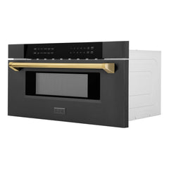 ZLINE Autograph Edition 30" 1.2 cu. ft. Built-in Microwave Drawer in Black Stainless Steel and Gold Accents (MWDZ-30-BS-G) - The Home Selection