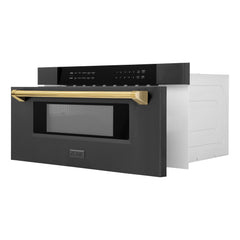 ZLINE Autograph Edition 30" 1.2 cu. ft. Built-in Microwave Drawer in Black Stainless Steel and Gold Accents (MWDZ-30-BS-G) - The Home Selection