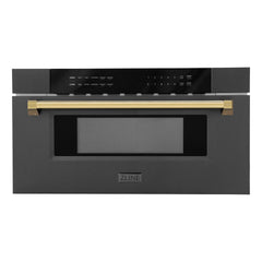 ZLINE Autograph Edition 30" 1.2 cu. ft. Built-in Microwave Drawer in Black Stainless Steel and Gold Accents (MWDZ-30-BS-G) - The Home Selection