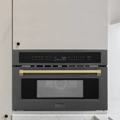 ZLINE Autograph Edition 30” 1.6 cu ft. Built-in Convection Microwave Oven in Black Stainless Steel and Champagne Bronze Accents (MWOZ-30-BS-CB) - The Home Selection