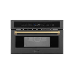 ZLINE Autograph Edition 30” 1.6 cu ft. Built-in Convection Microwave Oven in Black Stainless Steel and Champagne Bronze Accents (MWOZ-30-BS-CB) - The Home Selection