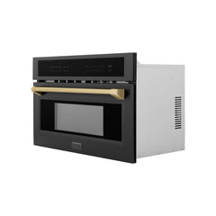 ZLINE Autograph Edition 30” 1.6 cu ft. Built-in Convection Microwave Oven in Black Stainless Steel and Champagne Bronze Accents (MWOZ-30-BS-CB) - The Home Selection