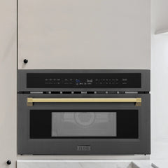 ZLINE Autograph Edition 30” 1.6 cu ft. Built-in Convection Microwave Oven in Black Stainless Steel and Gold Accents (MWOZ-30-BS-G) - The Home Selection