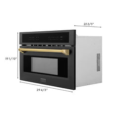 ZLINE Autograph Edition 30” 1.6 cu ft. Built-in Convection Microwave Oven in Black Stainless Steel and Gold Accents (MWOZ-30-BS-G) - The Home Selection