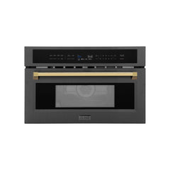 ZLINE Autograph Edition 30” 1.6 cu ft. Built-in Convection Microwave Oven in Black Stainless Steel and Gold Accents (MWOZ-30-BS-G) - The Home Selection