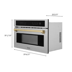 ZLINE Autograph Edition 30” 1.6 cu ft. Built-in Convection Microwave Oven in Fingerprint Resistant Stainless Steel and Champagne Bronze Accents (MWOZ-30-SS-CB) - The Home Selection