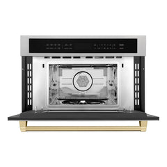ZLINE Autograph Edition 30” 1.6 cu ft. Built-in Convection Microwave Oven in Fingerprint Resistant Stainless Steel and Champagne Bronze Accents (MWOZ-30-SS-CB) - The Home Selection