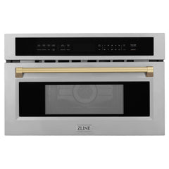 ZLINE Autograph Edition 30” 1.6 cu ft. Built-in Convection Microwave Oven in Fingerprint Resistant Stainless Steel and Champagne Bronze Accents (MWOZ-30-SS-CB) - The Home Selection