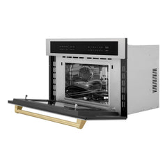 ZLINE Autograph Edition 30” 1.6 cu ft. Built-in Convection Microwave Oven in Fingerprint Resistant Stainless Steel and Champagne Bronze Accents (MWOZ-30-SS-CB) - The Home Selection