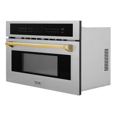 ZLINE Autograph Edition 30” 1.6 cu ft. Built-in Convection Microwave Oven in Fingerprint Resistant Stainless Steel and Gold Accents (MWOZ-30-SS-G) - The Home Selection