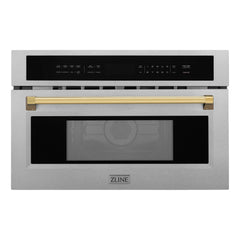 ZLINE Autograph Edition 30” 1.6 cu ft. Built-in Convection Microwave Oven in Fingerprint Resistant Stainless Steel and Gold Accents (MWOZ-30-SS-G) - The Home Selection