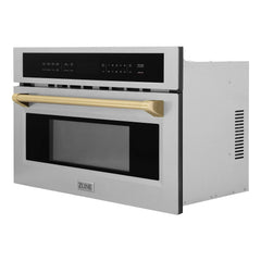 ZLINE Autograph Edition 30” 1.6 cu ft. Built-in Convection Microwave Oven in Stainless Steel and Champagne Bronze Accents (MWOZ-30-CB) - The Home Selection