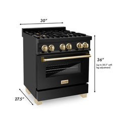ZLINE Autograph Edition 30" 4.0 cu. ft. Dual Fuel Range with Gas Stove and Electric Oven in Black Stainless Steel with Accents - RABZ-30 - The Home Selection