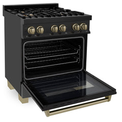 ZLINE Autograph Edition 30" 4.0 cu. ft. Dual Fuel Range with Gas Stove and Electric Oven in Black Stainless Steel with Accents - RABZ-30 - The Home Selection