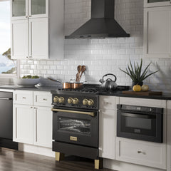 ZLINE Autograph Edition 30" 4.0 cu. ft. Dual Fuel Range with Gas Stove and Electric Oven in Black Stainless Steel with Accents - RABZ-30 - The Home Selection