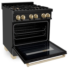 ZLINE Autograph Edition 30" 4.0 cu. ft. Dual Fuel Range with Gas Stove and Electric Oven in Black Stainless Steel with Accents - RABZ-30 - The Home Selection