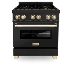 ZLINE Autograph Edition 30" 4.0 cu. ft. Dual Fuel Range with Gas Stove and Electric Oven in Black Stainless Steel with Accents - RABZ-30 - The Home Selection
