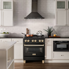 ZLINE Autograph Edition 30" 4.0 cu. ft. Dual Fuel Range with Gas Stove and Electric Oven in Black Stainless Steel with Accents - RABZ-30 - The Home Selection