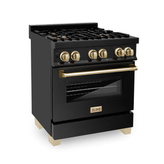 ZLINE Autograph Edition 30" 4.0 cu. ft. Dual Fuel Range with Gas Stove and Electric Oven in Black Stainless Steel with Accents - RABZ-30 - The Home Selection