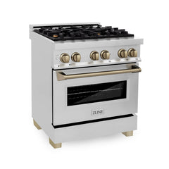 ZLINE Autograph Edition 30" 4.0 cu. ft. Dual Fuel Range with Gas Stove and Electric Oven in Stainless Steel with Accents - RAZ-30 - The Home Selection