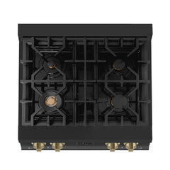 ZLINE Autograph Edition 30" Porcelain Rangetop with 4 Gas Burners in Black Stainless Steel and Accents - RTBZ-30 - The Home Selection