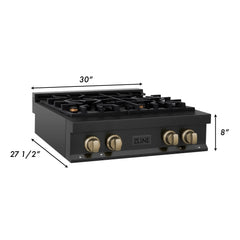 ZLINE Autograph Edition 30" Porcelain Rangetop with 4 Gas Burners in Black Stainless Steel and Accents - RTBZ-30 - The Home Selection