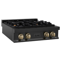 ZLINE Autograph Edition 30" Porcelain Rangetop with 4 Gas Burners in Black Stainless Steel and Accents - RTBZ-30 - The Home Selection