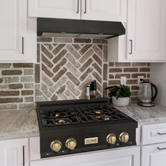 ZLINE Autograph Edition 30" Porcelain Rangetop with 4 Gas Burners in Black Stainless Steel and Accents - RTBZ-30 - The Home Selection