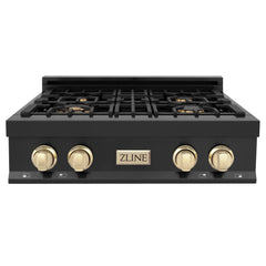 ZLINE Autograph Edition 30" Porcelain Rangetop with 4 Gas Burners in Black Stainless Steel and Accents - RTBZ-30 - The Home Selection