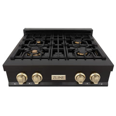 ZLINE Autograph Edition 30" Porcelain Rangetop with 4 Gas Burners in Black Stainless Steel and Accents - RTBZ-30 - The Home Selection