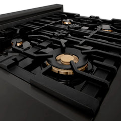 ZLINE Autograph Edition 30" Porcelain Rangetop with 4 Gas Burners in Black Stainless Steel and Accents - RTBZ-30 - The Home Selection