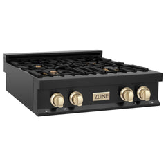 ZLINE Autograph Edition 30" Porcelain Rangetop with 4 Gas Burners in Black Stainless Steel and Accents - RTBZ-30 - The Home Selection