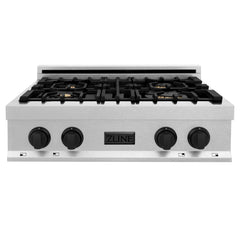 ZLINE Autograph Edition 30" Porcelain Rangetop with 4 Gas Burners in DuraSnow® Stainless Steel and Accents - RTSZ-30 - The Home Selection