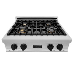ZLINE Autograph Edition 30" Porcelain Rangetop with 4 Gas Burners in DuraSnow® Stainless Steel and Accents - RTSZ-30 - The Home Selection