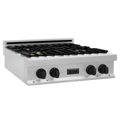 ZLINE Autograph Edition 30" Porcelain Rangetop with 4 Gas Burners in DuraSnow® Stainless Steel and Accents - RTSZ-30 - The Home Selection