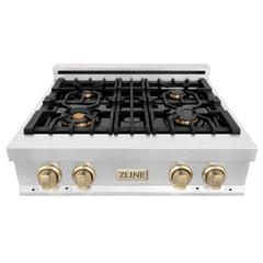 ZLINE Autograph Edition 30" Porcelain Rangetop with 4 Gas Burners in Stainless Steel with Accents - RTZ-30 - The Home Selection