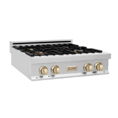 ZLINE Autograph Edition 30" Porcelain Rangetop with 4 Gas Burners in Stainless Steel with Accents - RTZ-30 - The Home Selection