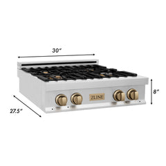 ZLINE Autograph Edition 30" Porcelain Rangetop with 4 Gas Burners in Stainless Steel with Accents - RTZ-30 - The Home Selection