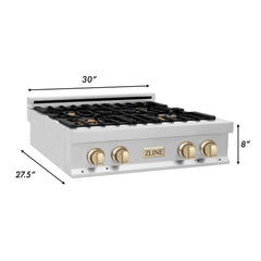 ZLINE Autograph Edition 30" Porcelain Rangetop with 4 Gas Burners in Stainless Steel with Accents - RTZ-30 - The Home Selection