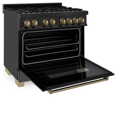 ZLINE Autograph Edition 36" 4.6 cu. ft. Dual Fuel Range with Gas Stove and Electric Oven in Black Stainless Steel with Accents - RABZ-36 - The Home Selection