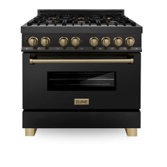 ZLINE Autograph Edition 36" 4.6 cu. ft. Dual Fuel Range with Gas Stove and Electric Oven in Black Stainless Steel with Accents - RABZ-36 - The Home Selection