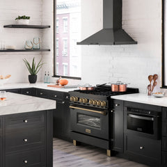 ZLINE Autograph Edition 36" 4.6 cu. ft. Dual Fuel Range with Gas Stove and Electric Oven in Black Stainless Steel with Accents - RABZ-36 - The Home Selection