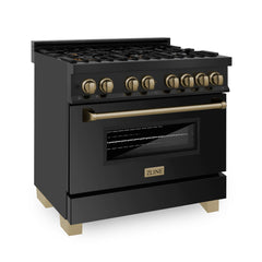 ZLINE Autograph Edition 36" 4.6 cu. ft. Dual Fuel Range with Gas Stove and Electric Oven in Black Stainless Steel with Accents - RABZ-36 - The Home Selection